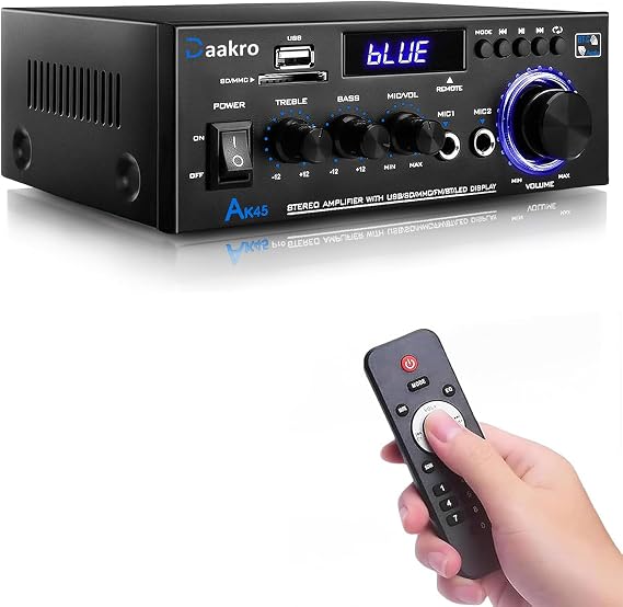 Daakro AK45 Amplifier,Rated Power 50W*2 ,w/ BT 5.4/TPA3116 Chip for Passive Speakers,Home Audio Amplifier w/ RCA,SD,FM,USB,MIC,Stereo Amp