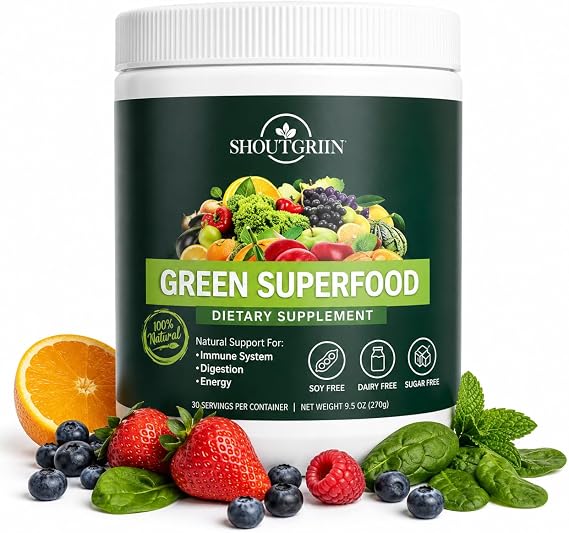 Green Superfood Powder Organic Super Greens with 100 Billion CFU Probiotics & Digestive Enzymes Vegan, Keto, Sugar-Free Daily Greens Supplement Energy, Gut Health & Immunity