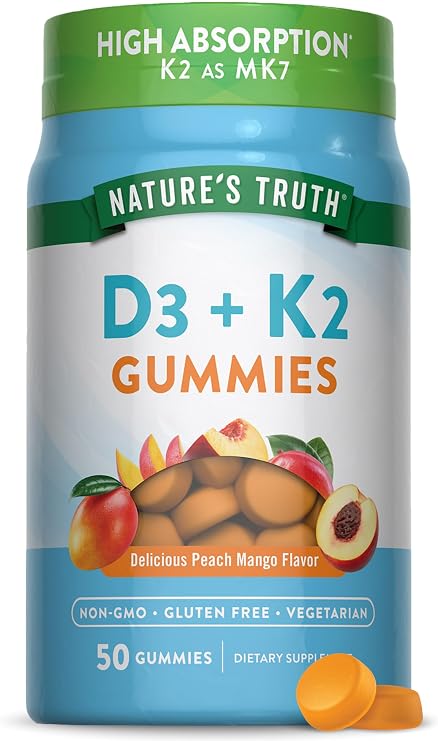 Nature's Truth Vitamin D3 + K2 Gummies | 50 Count | Peach Mango Flavor
