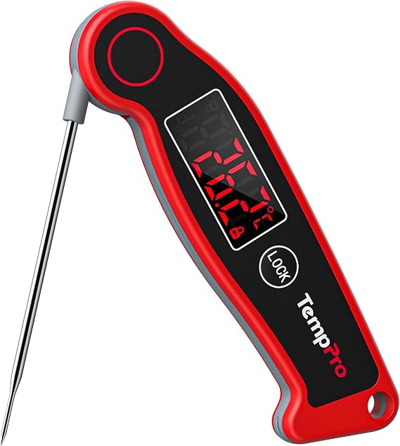 ThermoPro TP19 Waterproof Digital Cooking Thermometer for Meat with Backlighting and Versatile Thermocouple Instant Read Food Thermometer for Liquids Oil BBQ, Red