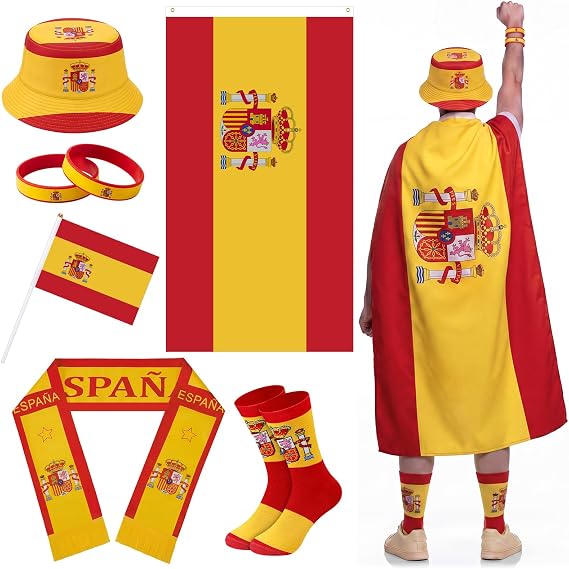 Newcotte 2026 Soccer Fan Support Kit 3x5 ft Soccer Country Flag with Patriotic Country Cape Socks Scarf Hat Wristbands Hand Wave Flag for Sport Party Fans Cheering Accessories