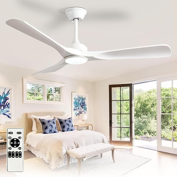 Depuley Ceiling Fan with Light Modern: 52 Inch Outdoor Fan with Remote Control for Patio Porch - White Ceiling Fan for Indoor - 3 Blade Fan Reversible Timer Quiet [Energy Class A+]