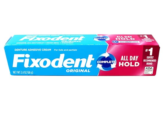 Fixodent Denture Adhesive Cream Original, All Day Hold for Fulls and Partials, 2.4 oz