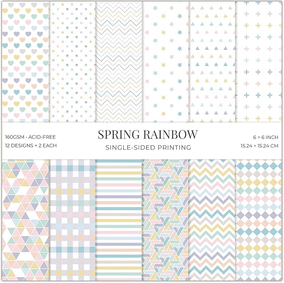 24 Sheets Pastel Scrapbook Paper Pad - 6x6 inch 160GSM Heavyweight Cardstock, Single-Sided Geometric, Stripe, Dot, Star Designs for Card Making, DIY Crafts, Photo Album, Art Journal