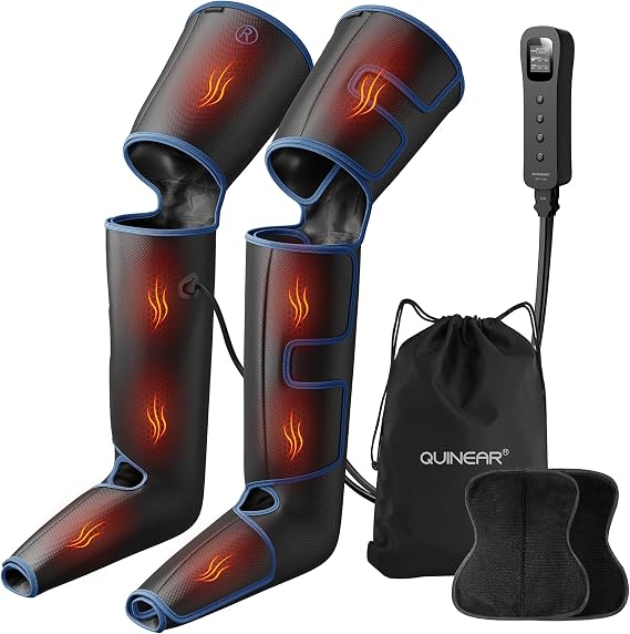 QUINEAR Leg Massager with Heat and Compression FSA-HSA | Foot and Leg Massager for Circulation and Pain Relief, 3Heat 3Mode 3Intensity 2 Extender Calf Massager for Cramps Edema Swelling