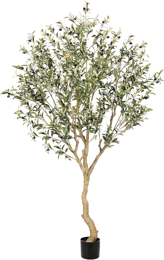 7FT Olive Trees Artificial Indoor - Tall Faux Olive Tree 7 Feet | Artificial Olive Tree with Realistic Leaves, Natural Trunk, Sturdy Base - Large Fake Olive Tree for Modern Home Office Decor