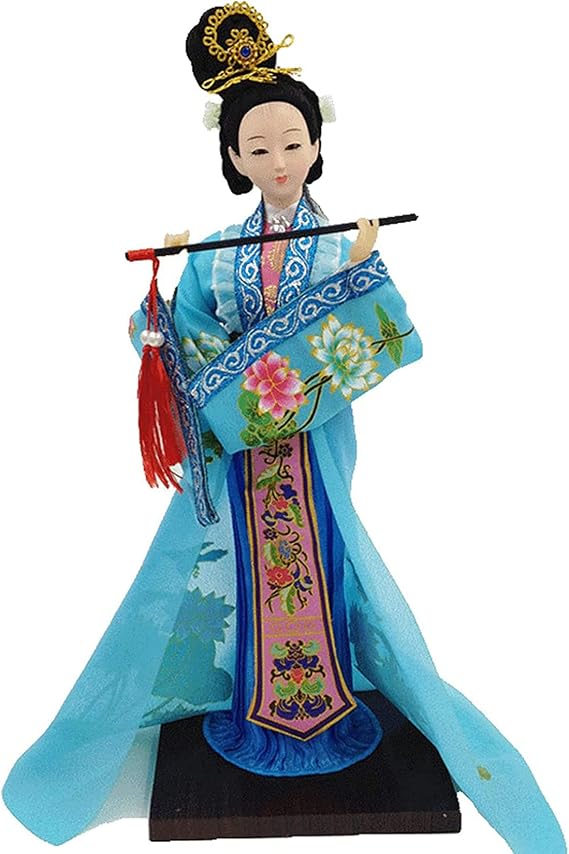 Chinese Doll Desktop Decor Dong Han Dynasty Diao Chan Ancient Four Beauties Doll Statue Oriental Asian Geisha Girl 12'' for Home Office Christmas Collectible,Blue