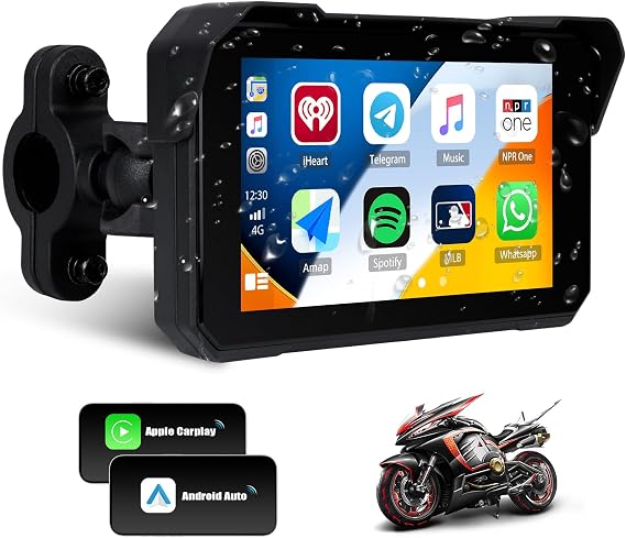 SIXTOP Motorcycle CarPlay Screen with Wireless Apple Car Play Android Auto, 5" Waterproof Touch Screen Car Stereo for Motorbike Moto, Dual Bluetooth, Siri Voice Control