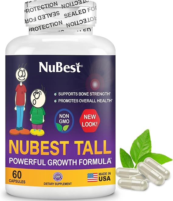 NuBest Tall | Support Bone Strength, Bone Health, Enhanced Immune and Whole Body Wellness with Calcium, Collagen, and Herbs for Ages 5& Teens | 60 Capsules | 1 Month Supply