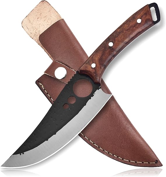 Handmade Chef Knife with Leather sheath - Perfect Kitchen Knive for Cooking, Chopping. Japanese Steel Knife for Home, BBQ. For Balance & Control, 6.3 Inch, Hand Forged Butcher Knife for Meat Cutting