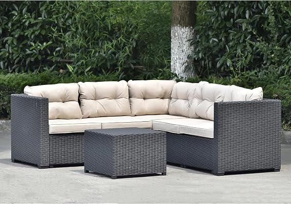 Rattan Style Garden Furniture Garden Table, Garden Chair, Rattan Style, Table Furniture, Resin, Screwless, Relaxed, Hotel, Cafe, Veranda, Patio, Outdoor Furniture, Luxury Patio, Garden Sofa, Four Seater Cushion Beige