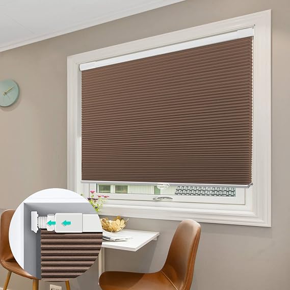 No Drill Honeycomb Blinds for Window, Blackout Cordless Cellular Shades, No Tools, Easy to Install, Cellular Blinds for Home, Office, Coffee