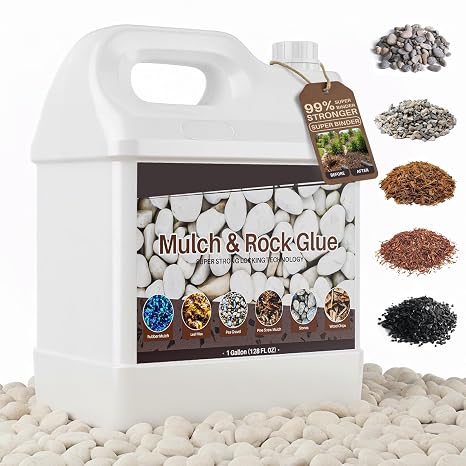 NZDWZND Mulch Glue , 1 Gal (128 OZ) Ultra Concentrated Rock Glue for Landscaping, Gravel Binder & Stone Adhesive, Fast-Dry, Wide Coverage & Pet Safe Mulch Glue for Rocks Pine Straw Stones Pebbles