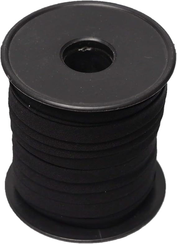 Hobby Trendy Double Fold Cotton Bias Binding Tape, for Sewing, Seaming, Hemming, Piping, Quilting, 10mm- 3/8inch. Continuous Bulk Spool of 27.30 Yards - 25 Meters (Black)