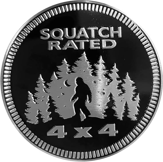 Squatch Badge Rated Car Emblem, 4 x 4 Metal Automotive Bigfoot Badge 3D Metal Car Emblems Badge Decals Stickers Compatible for Jeep Wrangler Vehicles Trucks SUV，Round Automotive Decal