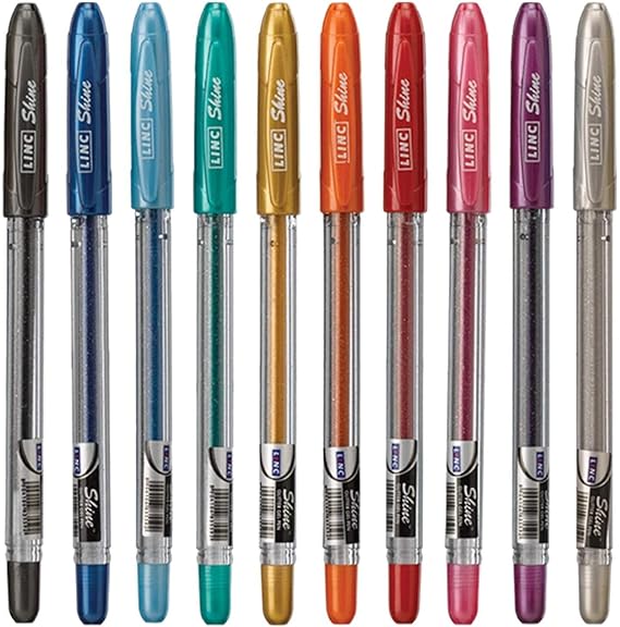 linc Shine Glitter Gel Pen, 10 CT Assorted | 1.0mm Medium Tip Size, Contoured Grip, Broad for Thick Vibrant Lines, Stocking Stuffer