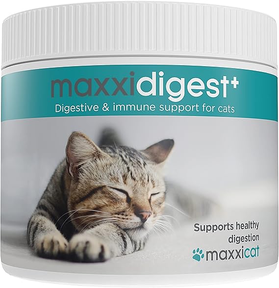 maxxipaws maxxidigest+ Digestive Enzymes Powder for Cats Gut Health - 7 oz | Probiotics & prebiotics support healthy feline digestion and immune function. Easy to mix with meals - Made in USA