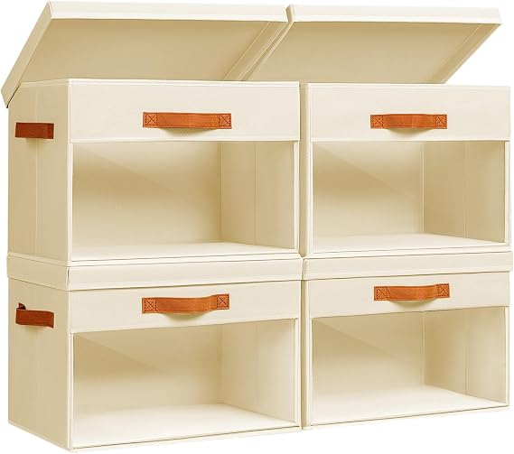 38L Clothes Storage Boxes with Lids, 4 Pack Large Fabric Wardrobe Organiser