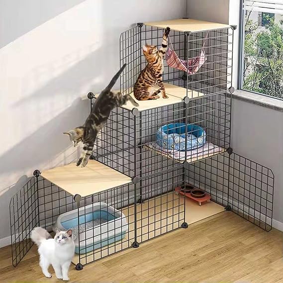 Cat Playpen - Large 3 Tier Cat Cage, Detachable Metal Wire Indoor Enclosure, Ideal for 1-3 Cats, Perfect Exercise Space