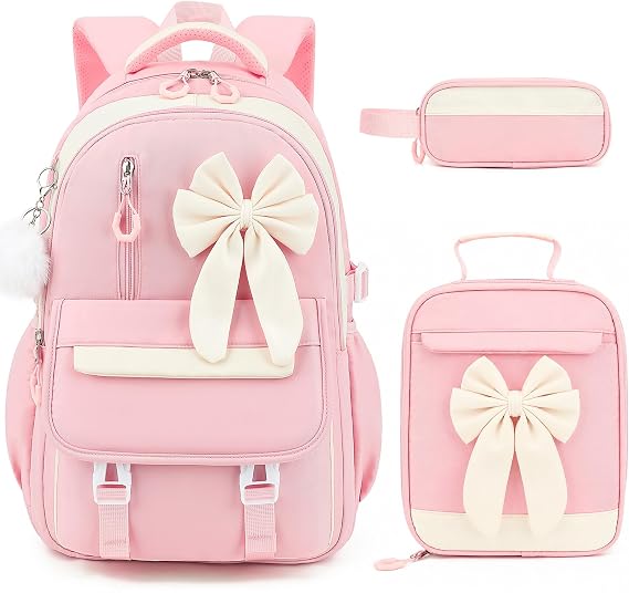 DIGOBAY Bow Backpack for Girls 3PCS with Lunch Bag Pencil Case