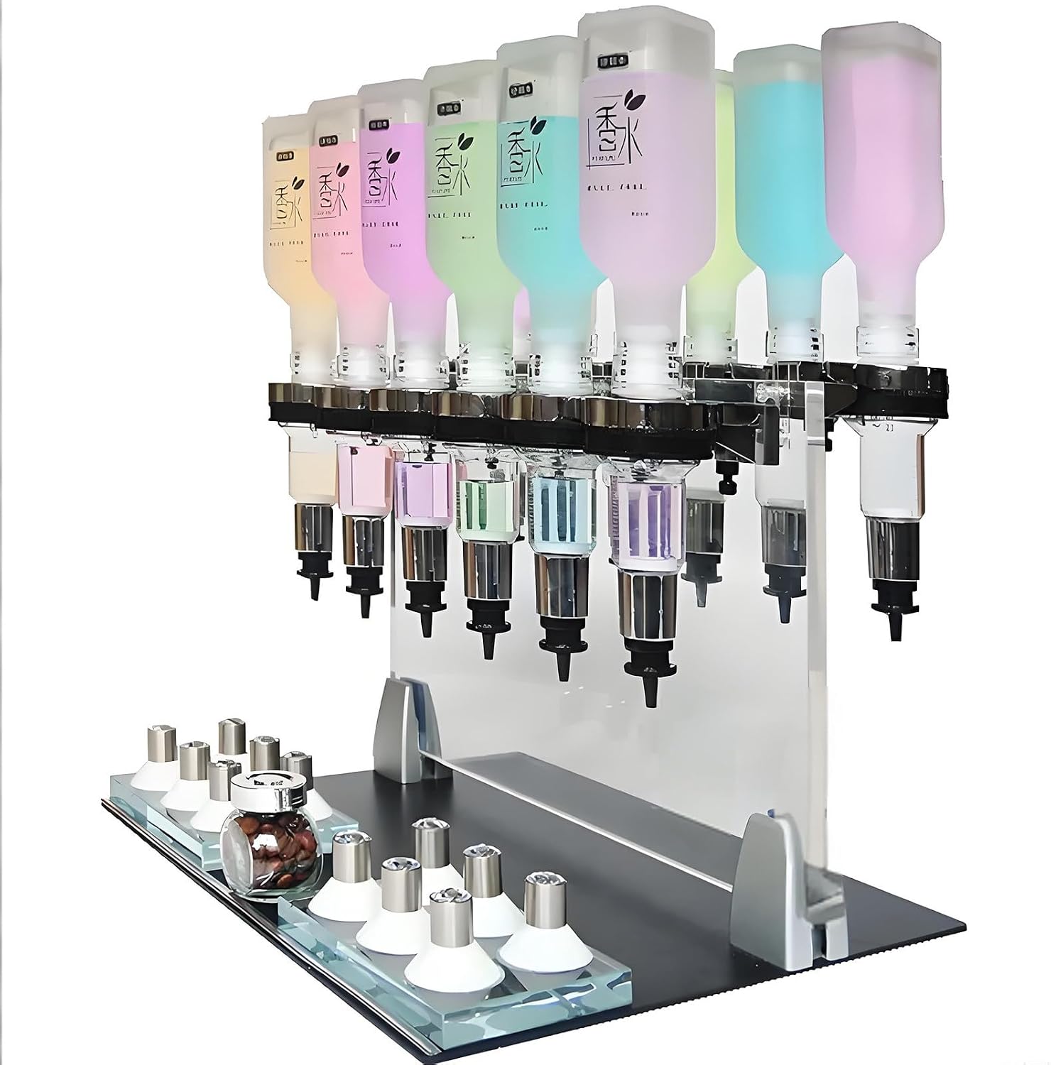 Desktop Perfume Dispenser Kit,Manual Perfume Dispenser,Manual Perfume Dispenser 12 Bottle Station,For Bar,200ml Capacity & Scent Testing Cups Included (12heads)