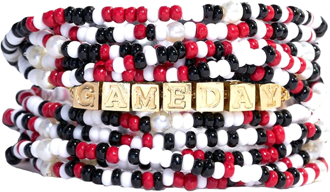 INK + ALLOY Game Day 11-Strand Beaded Bracelet Handcrafted Stack for Sports Moms, Fans & Students Lightweight & Bold Perfect for Gameday