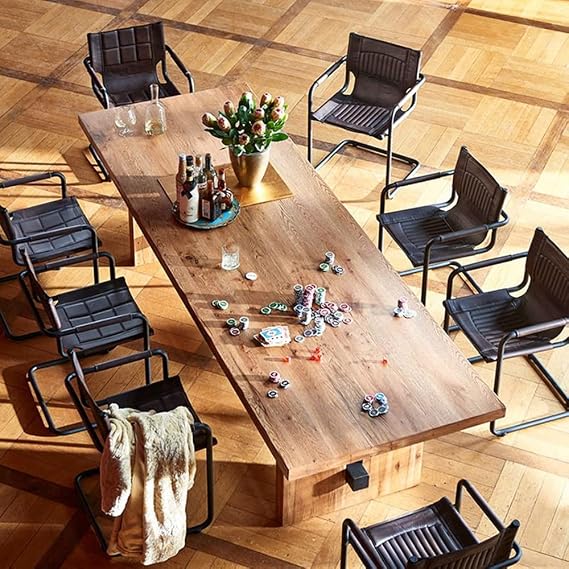 LAKIQ Farmhouse Solid Wood Brown Dining Table Minimalist Rectangle Kitchen Dining Table with Trestle Base Conference Table Desk for Dining Room Living Room-Table Only (55.1" L x 27.6" W x 29.5" H)