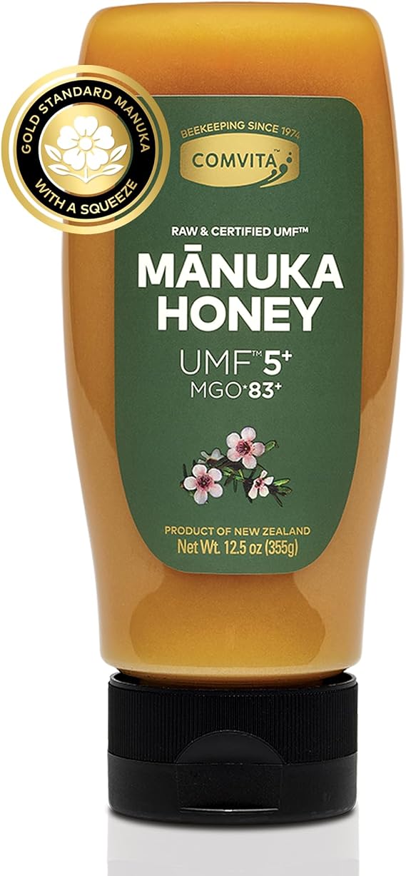 Comvita Manuka Honey UMF 5+ (MGO 83+) Pure, Squeeze Bottle - 355g (12.5 Oz) | Raw Manuka Honey New Zealand, Pure & Unpasteurized, Superfood for Immune Health, Use in Tea, Monofloral, Non-GMO