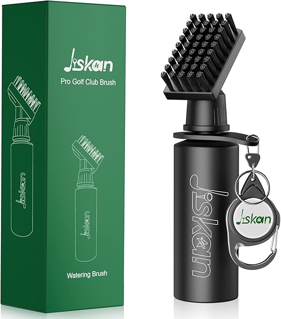 Jiskan Pro Golf Club Brush Cleaner with Retainer Clip and Squeeze Water Bottle 7.5 Inches Holds 4 Ounces of Water, Essentials Golf Accessories for Men, Best Golf Gifts for Men