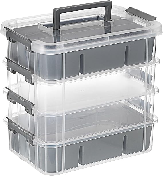 JUXYES 4-Tiers Plastic Stack Carry Storage Containers Box wih Handle Lids
