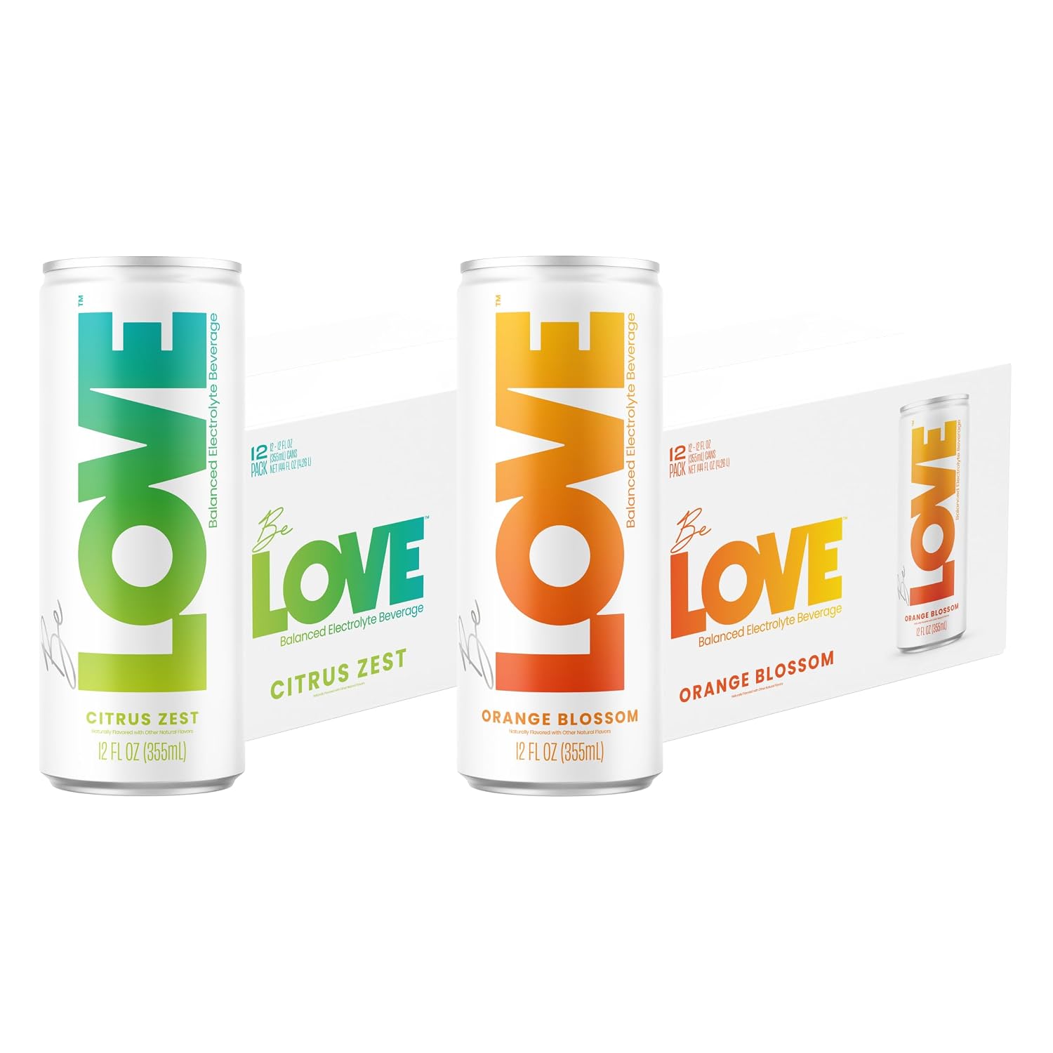 Be LOVE™ Balanced Electrolyte Beverage - Flavored Still Beverage with Electrolytes for Daily Hydration - Magnesium, Potassium & Sodium - Zero Sugar, Gluten Free Citrus & Orange, 12oz x 24ct