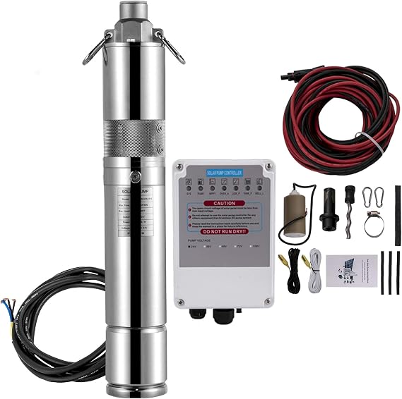 VEVOR Solar Deep Well Pump DC 24V, Heavy-Duty 316 Stainless Steel Submersible Well Pump Kit 270W, Solar Well Water Pump 320FT, Pump with MPPT Controller 7.7GPM, Irrigation Pump 3" for Home Industrial