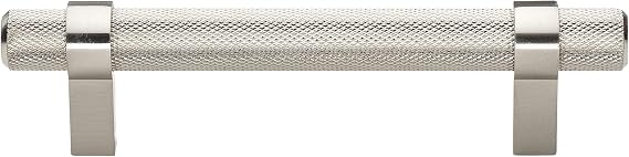 GlideRite Hardware 3-3/4 Inch Center to Center Knurled European Steel Bar Pull Cabinet Hardware Handle - 8006-96 (10, Satin Nickel)