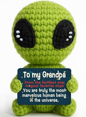 Valentines Sentimental Gift for Grandpa Unique Crochet Alien Plush Best Grandpa Ever Birthday Gift Handmade Grandparents Day Present for Grandfather
