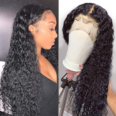 Water Wave Lace Front Wigs Human Hair 13x4x1 T Part Curly Lace Front Wigs for Black Women Human Hair Pre Plucked T Part Wet and Wavy Lace Wig Middle Part 150% Density Natural Color