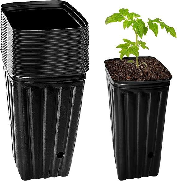 Plastic Deep Nursery Pot, Pack of 20 Tall 11.8 Inch Pots with Drainage Holes for Outdoor Indoor Plants, Seedlings, Trees, Flowers - Black