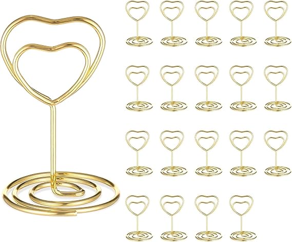 20 Pcs Table Number Holders, 2Inch Mini Heart Shaped Photo Holder for Tables, Place Card Holders for Wedding Party Graduation Reception Restaurant Home Centerpiece Decorations Office Memo (Gold)