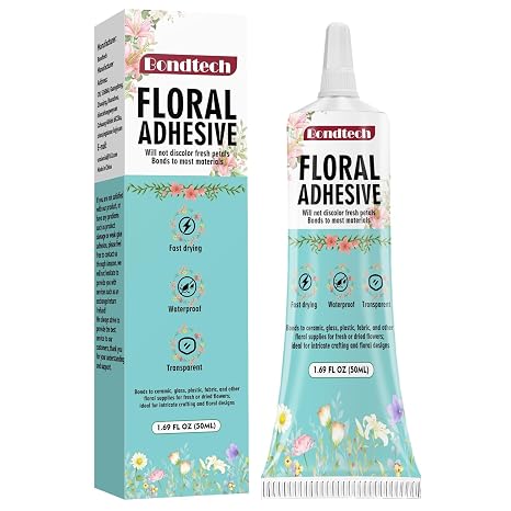 Floral Glue, Clear Floral Adhesive for Fresh Flowers, Corsages, Boutonnieres, Wristlets, Fabric and Wedding Craft Supplies, Fast Drying, Waterproof (50 ML)