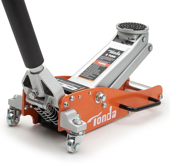 Low Profile Floor Jack, 2 Ton Aluminum and Steel Hydraulic Car Jack with Dual Pump System, Rapid Lift, Orange