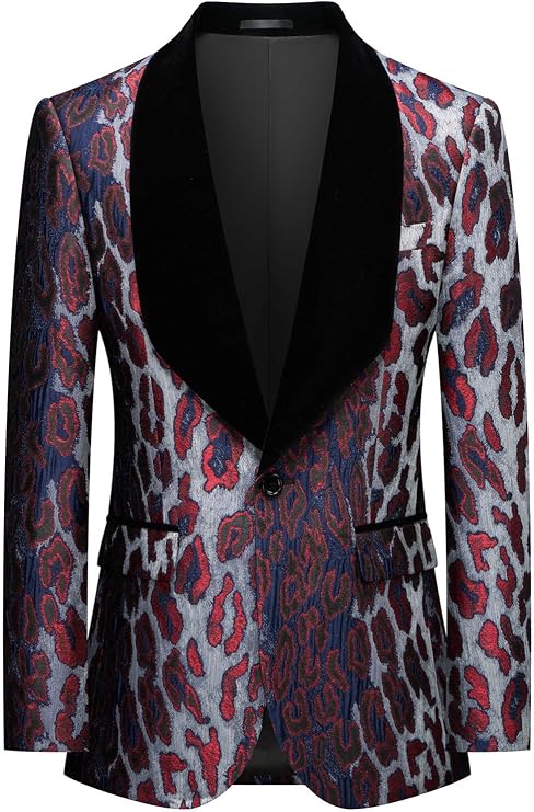 Luxurious Red Leopard Print Wedding Suits for Men Blazer Shawl Lapel One Button Flap Pocket Evening Party Formal