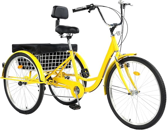 7 Speed 3 Wheel Bike for Women Men Seniors,26 inch Adult Tricycle, Cruise Trike Bike with Shopping Basket & Lock, Adjustable Seat, Multiple Colors
