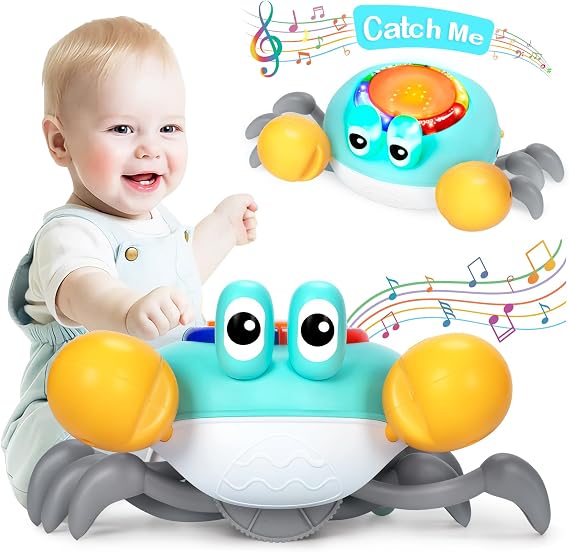 Musical Crawling Crab Baby Toy - Tummy Time Toys for 6-12 Months Boy Girl, Light-up Walking Crab Toys for 1 Year Old Baby Educational Learning, Crawly Crab Gift for 12-18 Months