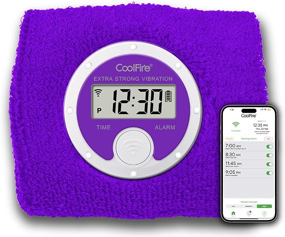 Coolfire - Silent Vibrating Wristband Alarm Watch for Couples, Students, Hearing Impaired. Purple