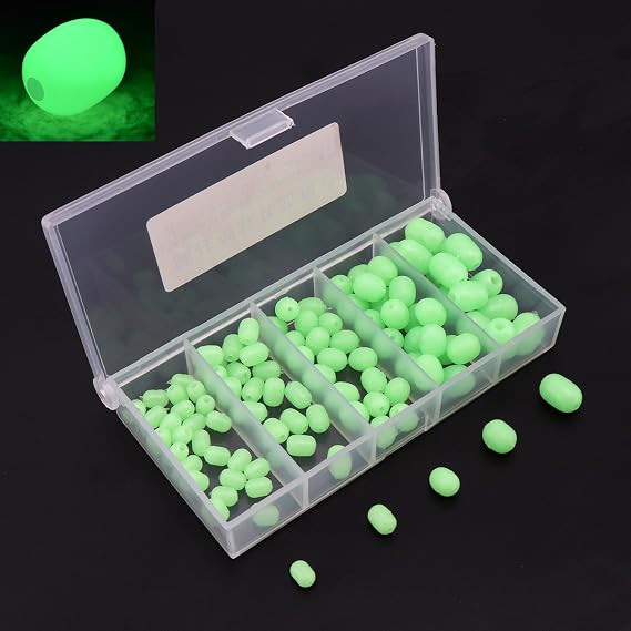 100pcs Soft Plastic Luminous Glow Fishing Beads, Beads Round Beads Fishing Lures, Green Sea Fishing Bead Fishing Tackle Tools