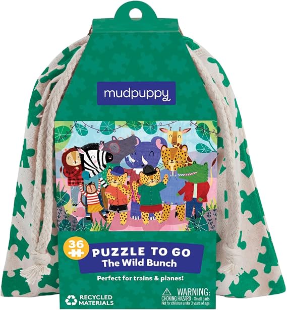 Mudpuppy The Wild Bunch Puzzle to Go from Mudpuppy - 36 Piece Jigsaw Puzzle for Children Ages 3+, Adorable Animal Illustrations, Muslin Bag for On The Go Puzzling Fun!