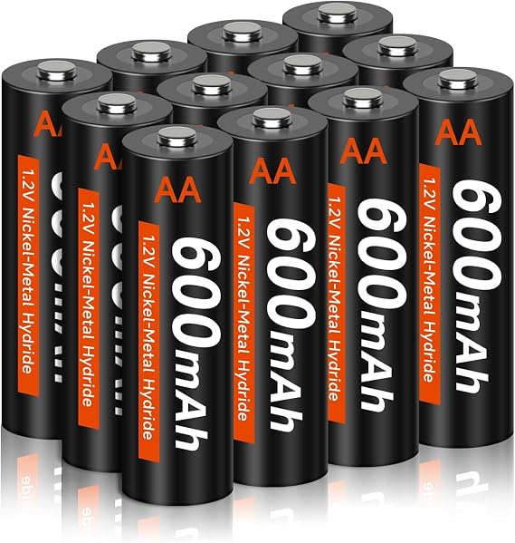 Rechargeable AA Batteries 600mAh Ni-MH for Solar Lights 12 Pack Double A Batteries Rechargeable RC Toy Camera Low Self Discharge