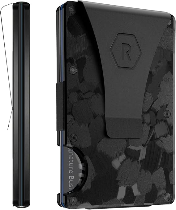 Ridge Wallet for Men - Slim Minimalist Compact Wallet and Card Holder, RFID Protected Front Pocket Wallets for Men with Integrated Money Clip (Forged Carbon)