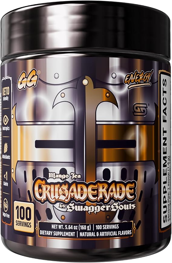 Gamer Supps GG Energy - Crusaderade by SwaggerSouls (100 Servings) - Keto Friendly Gaming Energy and Nootropic Blend, Sugar Free + Caffeine + Vitamins + Immune Support, Powder Drink