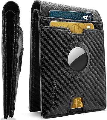 Wustentre AirTag Mens Wallet, Minimalist Air Tag Wallets, Slim Wallet for Airtag with Airtag Holder, Mens RFID Bifold Blocking Wallet, Thin Front Pocket Credit Card Mens Wallets