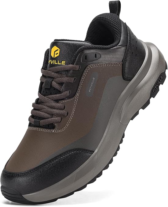 FitVille Wide Waterproof Shoes for Men, Non Slip Outdoor Walking Shoes Low-top Work Shoes Soft Toe with Arch Support for Heel Pain Relief,Long Hikes,Trekking,Trails